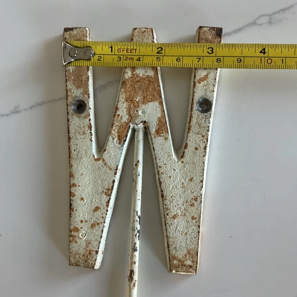 W initial chippy rusty paint metal hook vintage inspired